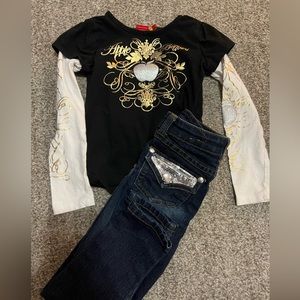 Apple bottoms 5/6 girl outfit jeans and long sleeve shirt
